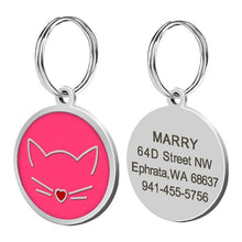 Load image into Gallery viewer, Custom Cat ID Tag Personalized Cat Name Tag Pendant Collar Engraved Cats Kitten Name Plate Accessories Paw Round Glitter Pink