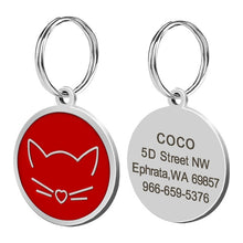 Load image into Gallery viewer, Custom Cat ID Tag Personalized Cat Name Tag Pendant Collar Engraved Cats Kitten Name Plate Accessories Paw Round Glitter Pink